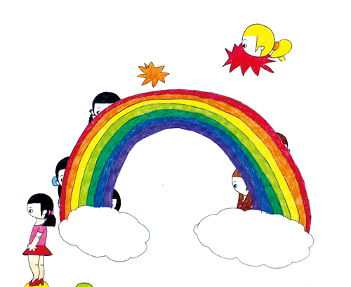 虹と女の子