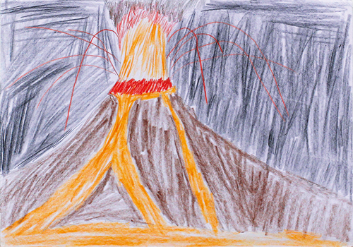 真っ赤に燃える火山の噴火