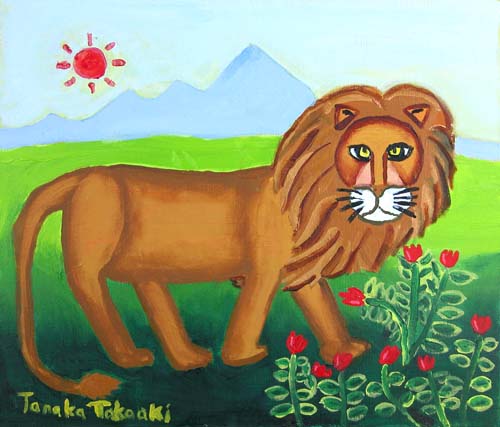 ライオンと紅い花
